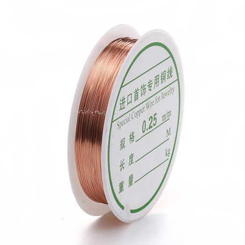 銅 ビーズワイヤー ワイヤー 糸 ローズゴールド 0.25mm （30号）、 2 巻 (約 18 M/巻) の画像