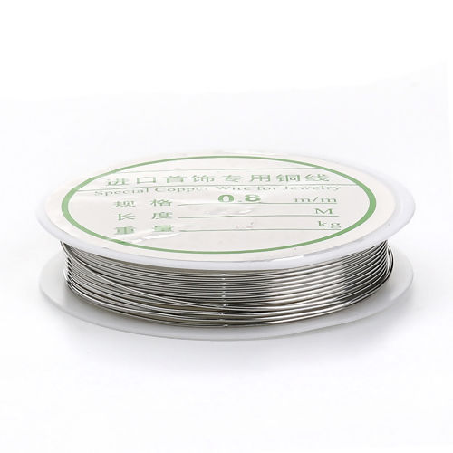 Picture of Copper Beading Wire Thread Cord Silver Tone 0.8mm (20 gauge), 2 Rolls (Approx 2.2 M/Roll)