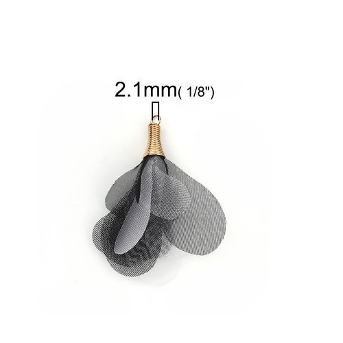 Image de Pendentifs Franges en Organza Fleur Doré Noir & Blanc Env. 5cm x 4.5cm - 4.5cm x 4cm, 20 Pcs
