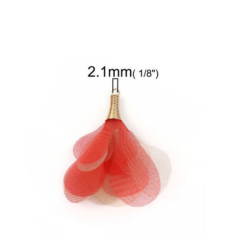 Image de Pendentifs Franges en Organza Fleur Doré Rouge Env. 5cm x 4.5cm - 4.5cm x 4cm, 20 Pcs