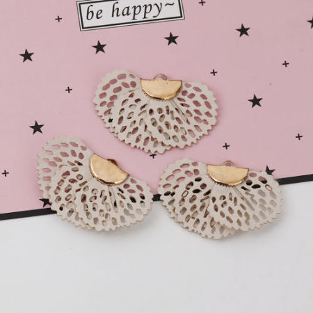 Image de Pendentifs Franges en PU Queue de Paon Doré Crème Env. 40mm x 25mm, 20 Pcs