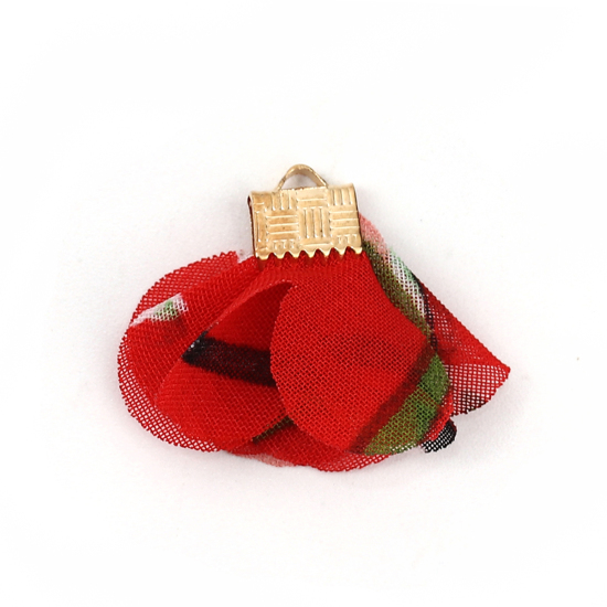 Picture of Fabric Tassel Pendants Flower Gold Plated Red About 30mm x25mm(1 1/8" x1") - 25mm x25mm(1" x1"), 20 PCs