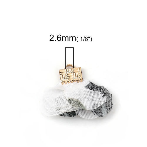 Picture of Fabric Tassel Pendants Flower Gold Plated White About 30mm x25mm(1 1/8" x1") - 25mm x25mm(1" x1"), 20 PCs