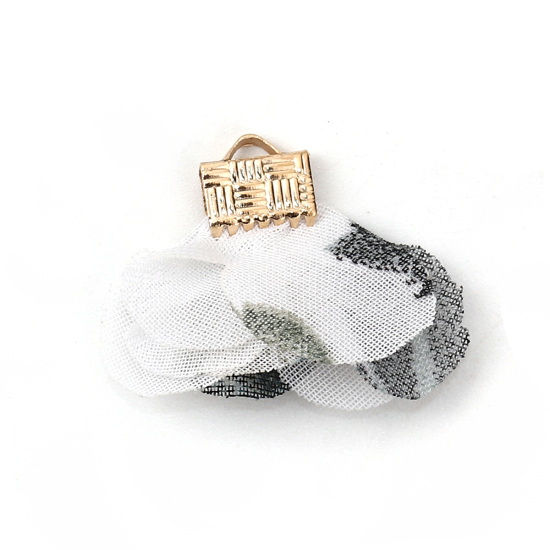 Picture of Fabric Tassel Pendants Flower Gold Plated White About 30mm x25mm(1 1/8" x1") - 25mm x25mm(1" x1"), 20 PCs