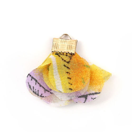 Picture of Fabric Tassel Pendants Flower Gold Plated Yellow About 30mm x25mm(1 1/8" x1") - 25mm x25mm(1" x1"), 20 PCs