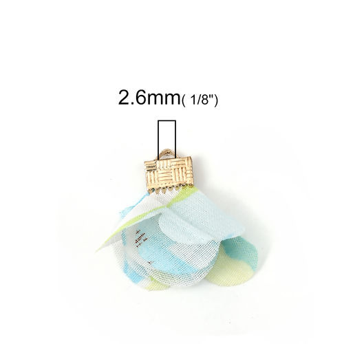 Picture of Fabric Tassel Pendants Flower Gold Plated Multicolor About 30mm x25mm(1 1/8" x1") - 25mm x25mm(1" x1"), 20 PCs