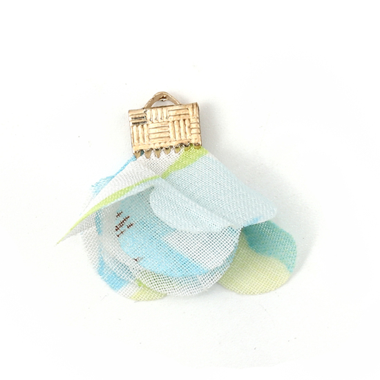 Picture of Fabric Tassel Pendants Flower Gold Plated Multicolor About 30mm x25mm(1 1/8" x1") - 25mm x25mm(1" x1"), 20 PCs