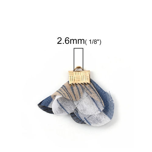 Picture of Fabric Tassel Pendants Flower Gold Plated Multicolor About 30mm x25mm(1 1/8" x1") - 25mm x25mm(1" x1"), 20 PCs