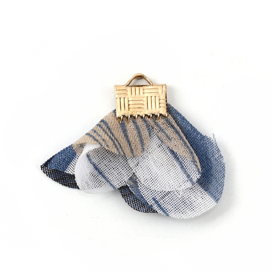 Picture of Fabric Tassel Pendants Flower Gold Plated Multicolor About 30mm x25mm(1 1/8" x1") - 25mm x25mm(1" x1"), 20 PCs