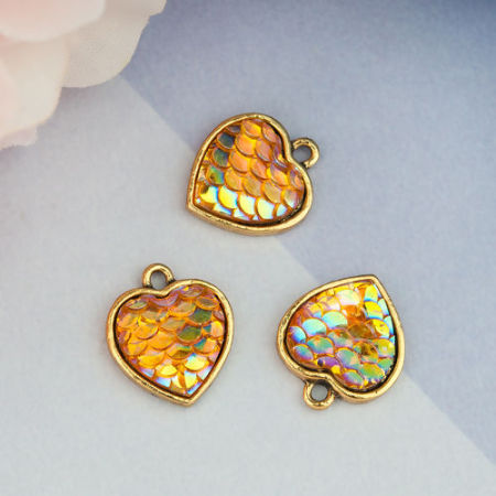 Picture of Zinc Based Alloy & Resin Mermaid Fish/ Dragon Scale Charms Heart