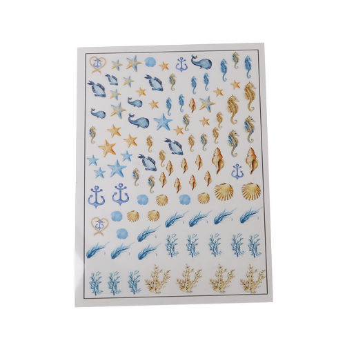 Picture of Resin & PVC DIY Scrapbook Deco Stickers Rectangle Multicolor Marine Animal 15cm(5 7/8") x 10.5cm(4 1/8"), 2 Sheets