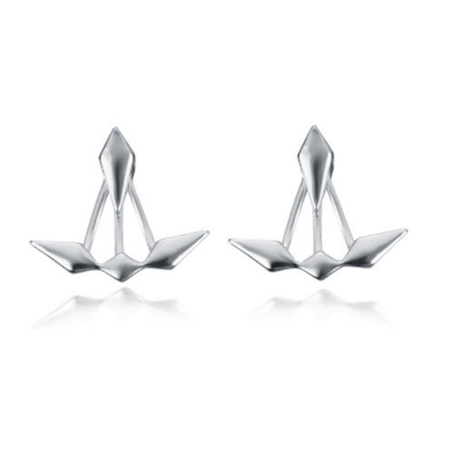 Picture of Ear Jacket Stud Earrings Silver Tone Anchor Rhombus 23mm x17mm( 7/8" x 5/8") 12mm x5mm( 4/8" x 2/8"), Post/ Wire Size: (19 gauge), 1 Pair