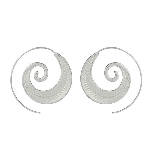 Picture of Hoop Earrings Silver Plated Spiral Leaf 43mm(1 6/8") x 40mm(1 5/8"), Post/ Wire Size: (21 gauge), 1 Pair