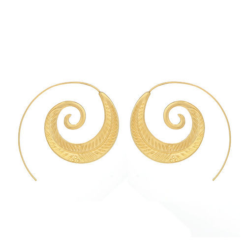 Picture of Hoop Earrings Gold Plated Spiral Leaf 43mm(1 6/8") x 40mm(1 5/8"), Post/ Wire Size: (21 gauge), 1 Pair