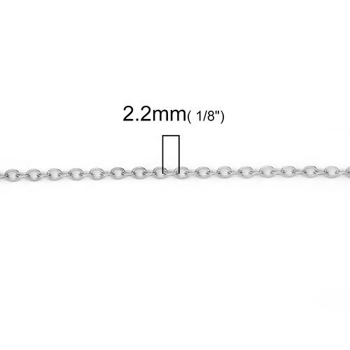 Picture of Iron Based Alloy Link Cable Chain Necklace Silver Tone 77cm(30 3/8") long, Chain Size: 2.2x1.7mm( 1/8" x 1/8"), 5 PCs