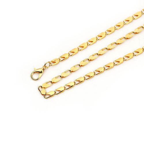Picture of Iron Based Alloy Melon Seeds Chain Necklace Rectangle Gold Plated 51cm(20 1/8") long, Chain Size: 8x3.4mm( 3/8" x 1/8"), 5 PCs