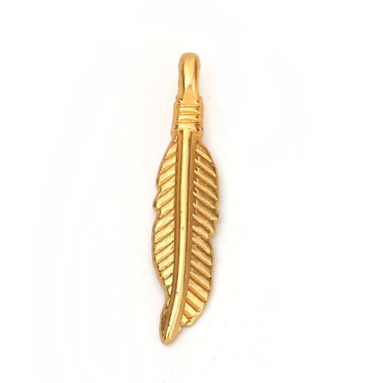 Picture of Zinc Based Alloy Charms Feather Matt Gold 19mm( 6/8") x 4mm( 1/8"), 10 PCs