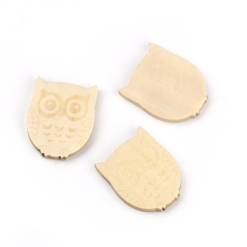 Picture of Natural Wood Embellishments Scrapbooking Owl Animal 24mm(1") x 20mm( 6/8"), 50 PCs