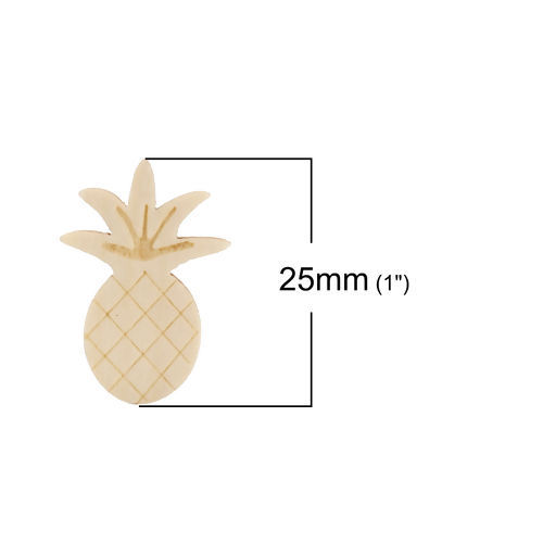 Picture of Natural Wood Embellishments Scrapbooking Pineapple/ Ananas Fruit 25mm(1") x 17mm( 5/8"), 50 PCs