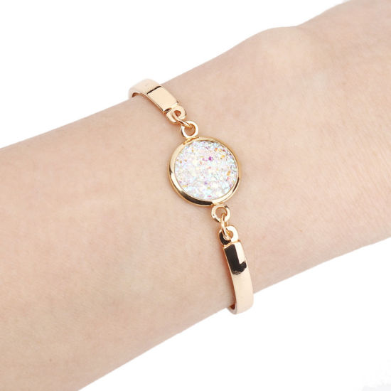 Picture of Resin Druzy/ Drusy Bracelets Gold Plated Pink Round AB Color 17cm(6 6/8") long, 1 Piece