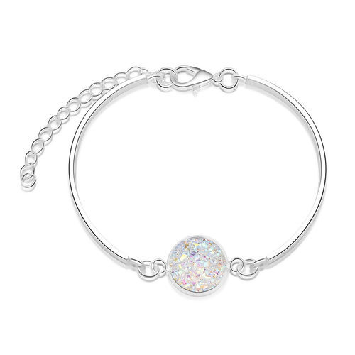 Picture of Resin Druzy/ Drusy Bracelets Silver Plated White Round AB Color 17cm(6 6/8") long, 1 Piece