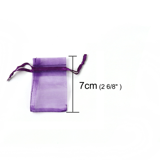 Picture of Organza Jewelry Bags Drawstring Rectangle Dark Purple (Usable Space: 5.5x5cm) 7cm(2 6/8") x 5cm(2"), 50 PCs