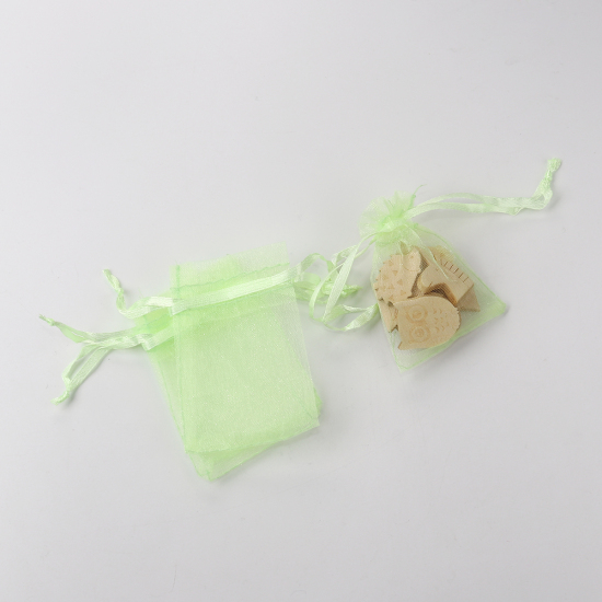 Picture of Organza Jewelry Bags Drawstring Rectangle Fruit Green (Usable Space: 5.5x5cm) 7cm(2 6/8") x 5cm(2"), 50 PCs