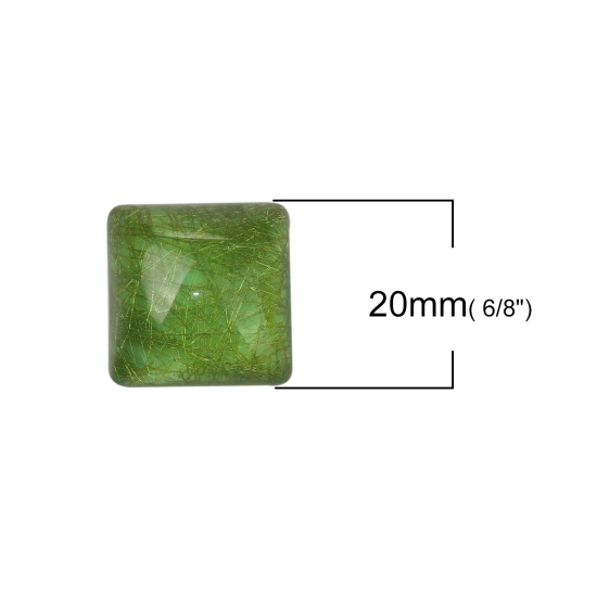 Bild von Harz Dom Cabochon Verzierung Quadrat Grün Marmoriert 20mm x 20mm , 10 Stück