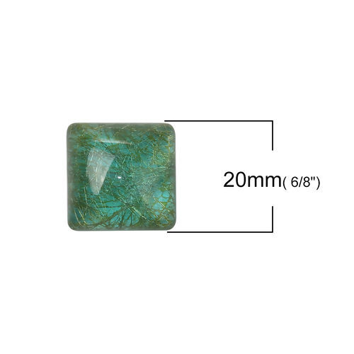 Image de Cabochon Dôme en Résine Carré Bleu-Vert Tréfilage 20mm x 20mm, 10 Pcs