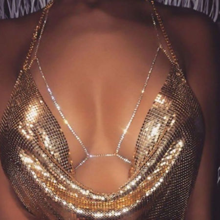 Body Chain Necklace Gold Plated Clear Rhinestone 77.5cm(30 4/8") long, 88cm(34 5/8") long, 1 Piece