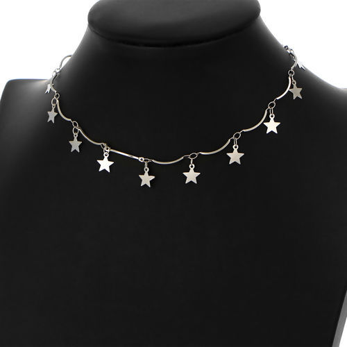 Picture of Copper Galaxy Choker Necklace Silver Tone Arc Star 30cm(11 6/8") long, 1 Piece