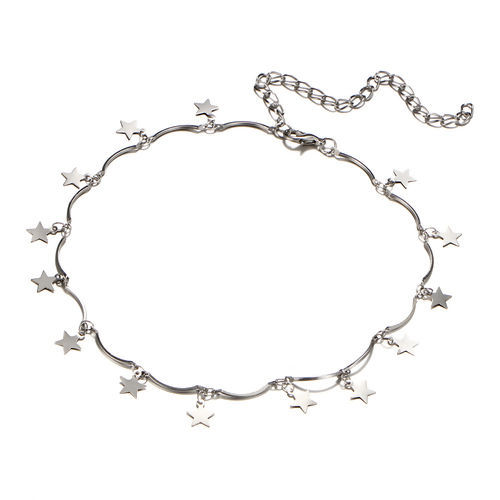 Picture of 1 Piece Brass Galaxy Choker Necklace Silver Tone Arc Star 30cm(11 6/8") long