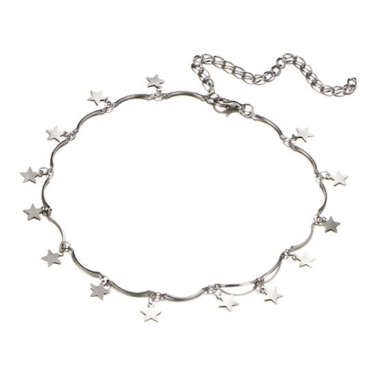 Picture of 1 Piece Brass Galaxy Choker Necklace Silver Tone Arc Star 30cm(11 6/8") long