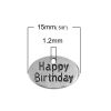 Imagen de Zamak Colgantes Charms Óvalo Plata Antigua " Feliz Cumpleaños " 15mm x 10mm, 20 Unidades