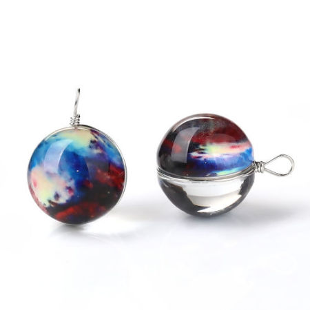 Picture of Glass Galaxy Charms Ball Galaxy Universe Multicolor Transparent 28mm(1 1/8") x 20mm( 6/8"), 5 PCs