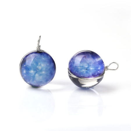 Picture of Glass Galaxy Charms Ball Galaxy Universe Purple Transparent 28mm(1 1/8") x 20mm( 6/8"), 5 PCs