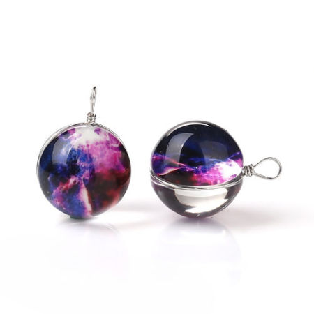Picture of Glass Galaxy Charms Ball Galaxy Universe Fuchsia Transparent 28mm(1 1/8") x 20mm( 6/8"), 5 PCs