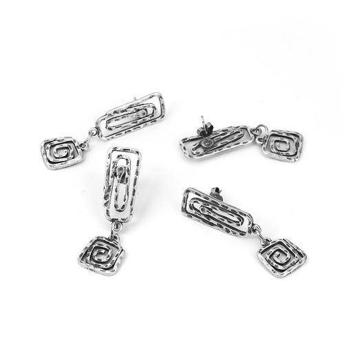 Image de Boucles d'Oreilles Puces en Alliage de Zinc Rectangle Argent Vieilli Spiral 46mm x 13mm, Epaisseur de Fil: (21 gauge), 2 Pcs