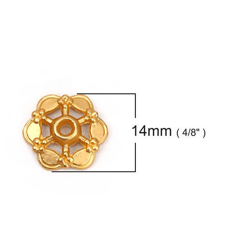 Image de Coupelles en Alliage de Zinc Fleur Or Mat (Convenable à Perle 18mm Dia.) 14mm x 13mm, 10 Pcs