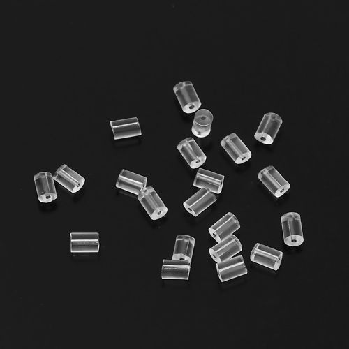 Picture of Silicone Ear Nuts Post Stopper Earring Findings Cylinder Transparent Clear 4mm x 3mm, 2000 PCs