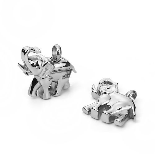 Picture of 304 Stainless Steel Cremation Ash Urn Pendants Elephant Animal Silver Tone 30mm(1 1/8") x 26mm(1"), 1 Piece”