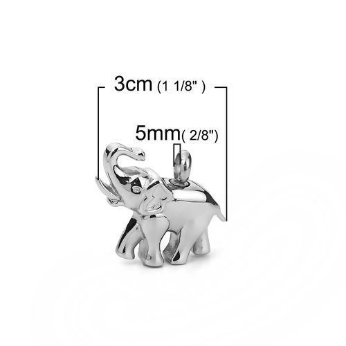 Picture of 304 Stainless Steel Cremation Ash Urn Pendants Elephant Animal Silver Tone 30mm(1 1/8") x 26mm(1"), 1 Piece”