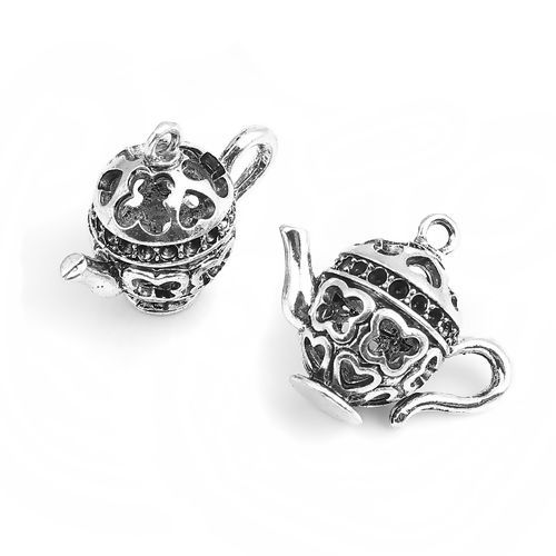 Picture of Zinc Based Alloy 3D Pendants Teapot Antique Silver Color Heart 34mm(1 3/8") x 27mm(1 1/8"), 2 PCs