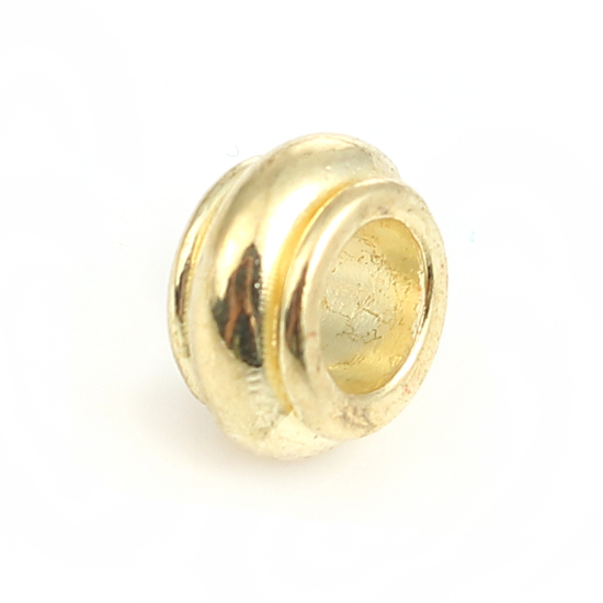 Picture of Zinc Based Alloy European Style Large Hole Charm Beads Drum Light Golden About 9mm( 3/8") x 5mm( 2/8"), Hole: Approx 4.7mm, 50 PCs
