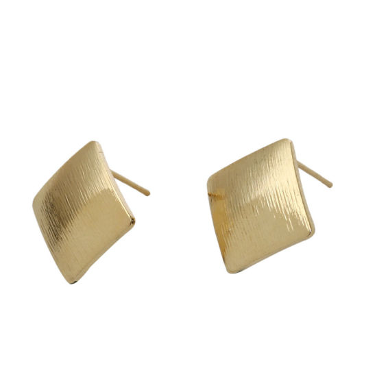 Picture of Brass Ear Post Stud Earrings 18K Real Gold Plated Round 16mm( 5/8") x 16mm( 5/8"), Post/ Wire Size: (20 gauge), 4 PCs