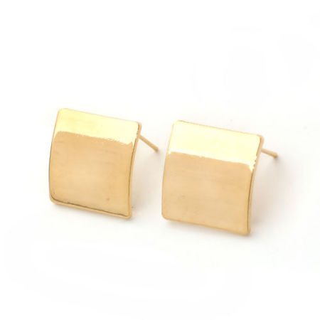 Picture of 4 PCs Brass Ear Post Stud Earrings Real Gold Plated Rhombus With Loop 26mm x 26mm, Post/ Wire Size: 0.8mm(20 gauge)