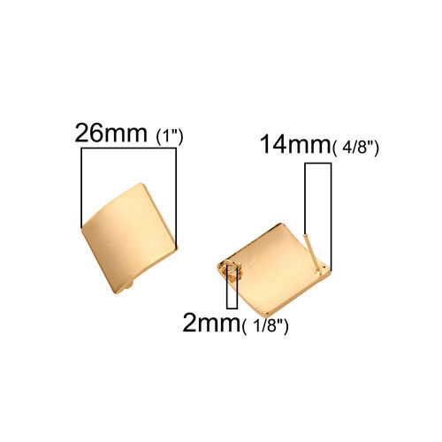 Bild von Messing Ohrring Ohrstecker Echtgold plattiert Raute M/Öse 26mm x 26mm, Drahtstärke: (20 gauge), 4 Stück