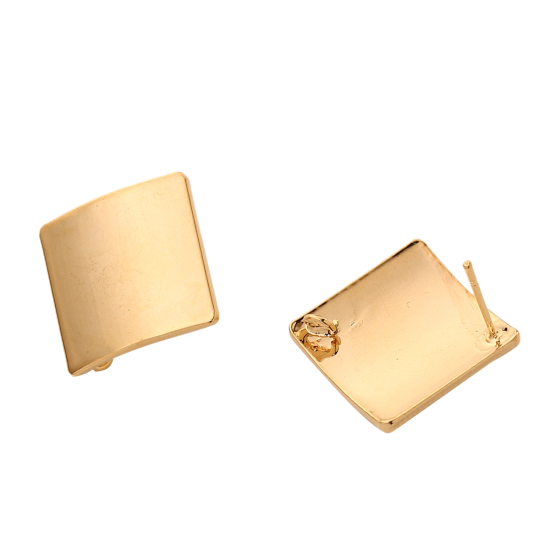 Bild von Messing Ohrring Ohrstecker Echtgold plattiert Raute M/Öse 26mm x 26mm, Drahtstärke: (20 gauge), 4 Stück