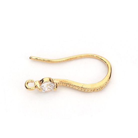 Immagine di Ottone Ganci per Orecchini Vero Oro Placcato W/ Loop Trasparente Strass 16mm x 3mm, Dimensione di Posta / Cavo: (20 misura), 4 Pz