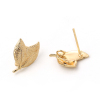 Picture of Brass Ear Post Stud Earrings 18K Real Gold Plated Leaf Sparkledust 15mm( 5/8") x 11mm( 3/8"), Post/ Wire Size: (20 gauge), 4 PCs                                                                                                                              